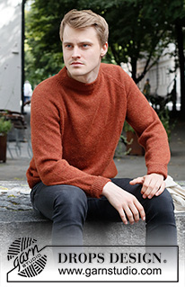 Flaming Mountain / DROPS 224-17 - Stickad tröja till herr i DROPS Alpaca. Arbetet stickas uppifrån och ner med raglan och dubbel halskant. Storlek S - XXXL.