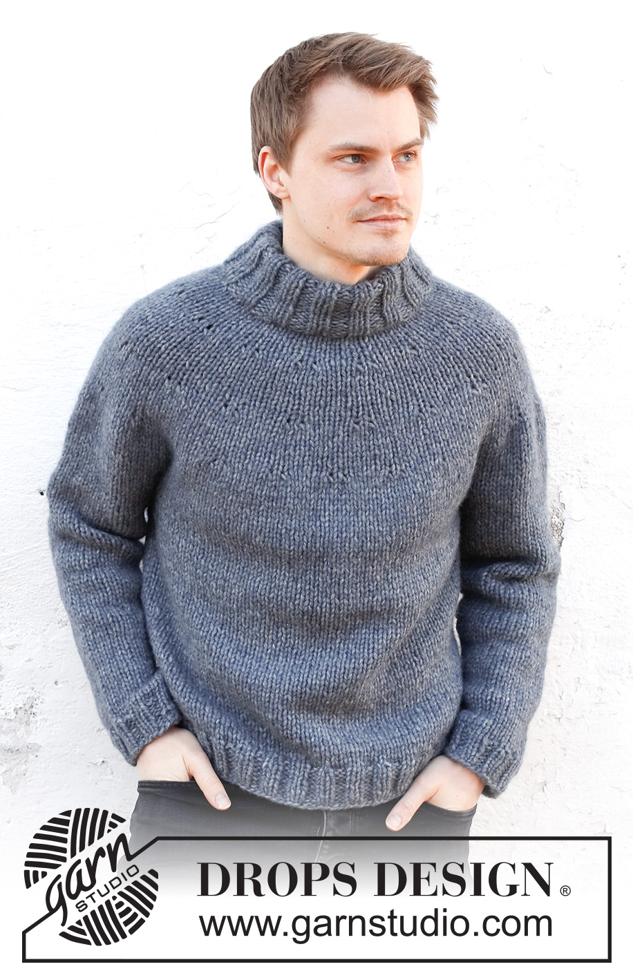 Sailor Blues Sweater / DROPS 224-19 - Stickad tröja till herr i DROPS Wish. Arbetet stickas uppifrån och ner med runt ok och dubbel halskant. Storlek S - XXXL.