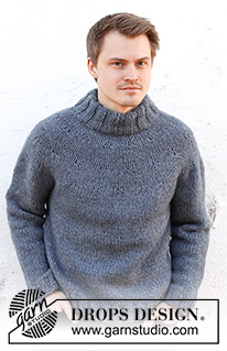Sailor Blues Sweater / DROPS 224-19 - Stickad tröja till herr i DROPS Wish. Arbetet stickas uppifrån och ner med runt ok och dubbel halskant. Storlek S - XXXL.