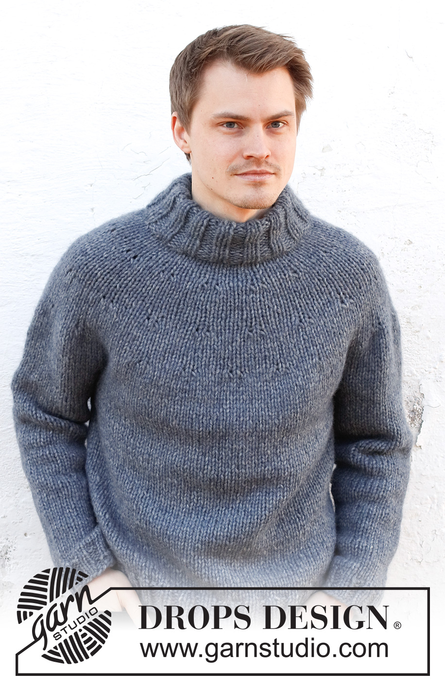 Sailor Blues Sweater / DROPS 224-19 - Stickad tröja till herr i DROPS Wish. Arbetet stickas uppifrån och ner med runt ok och dubbel halskant. Storlek S - XXXL.