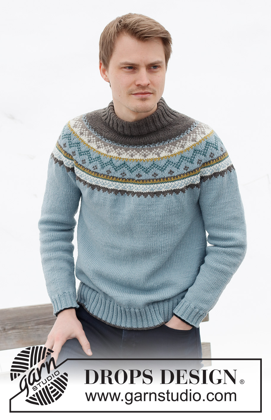 Edge of the Woods / DROPS 224-20 - Stickad tröja till herr i DROPS Merino Extra Fine. Arbetet stickas uppifrån och ner med dubbel halskant, runt ok och nordiskt mönster. Storlek S - XXXL.