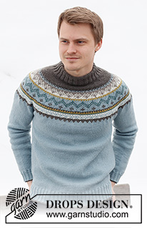 Edge of the Woods / DROPS 224-20 - Stickad tröja till herr i DROPS Merino Extra Fine. Arbetet stickas uppifrån och ner med dubbel halskant, runt ok och nordiskt mönster. Storlek S - XXXL.