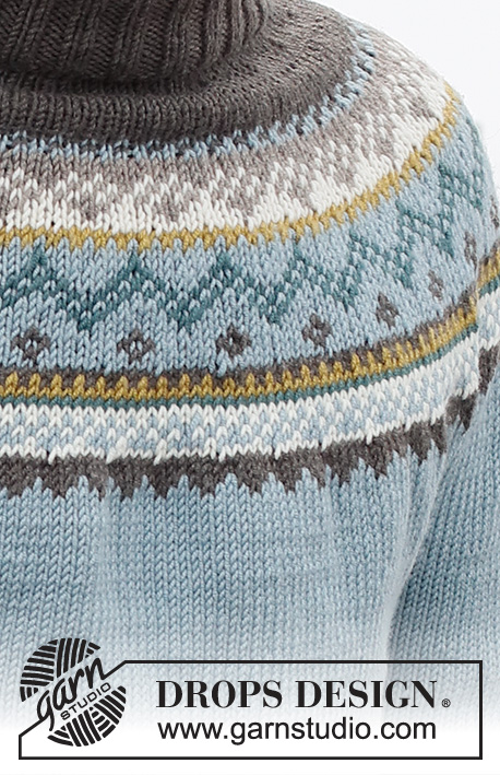 Edge of the Woods / DROPS 224-20 - Stickad tröja till herr i DROPS Merino Extra Fine. Arbetet stickas uppifrån och ner med dubbel halskant, runt ok och nordiskt mönster. Storlek S - XXXL.