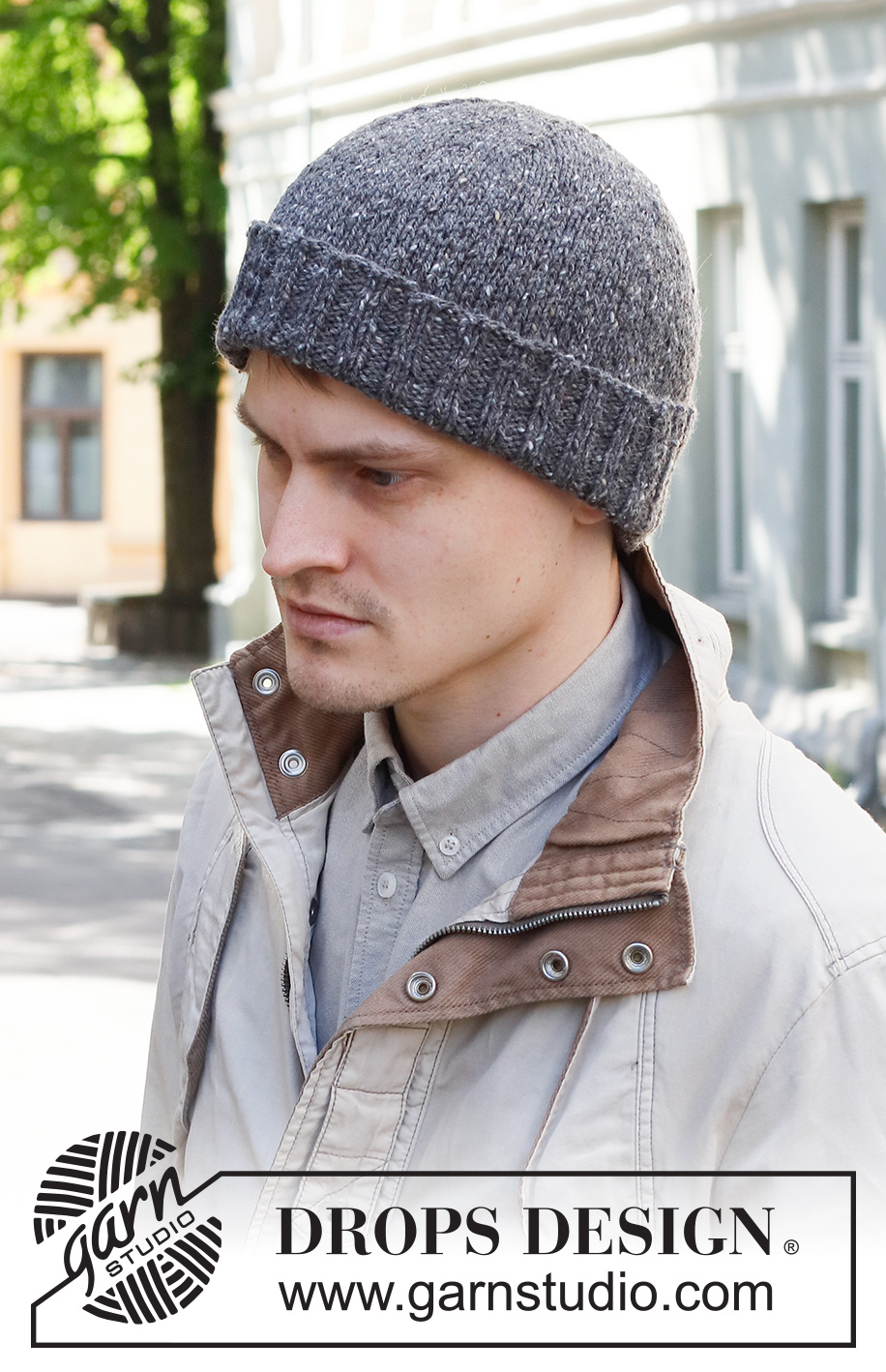 Flagstone Hat / DROPS 224-23 - Knitted hat for men in DROPS Soft Tweed.
