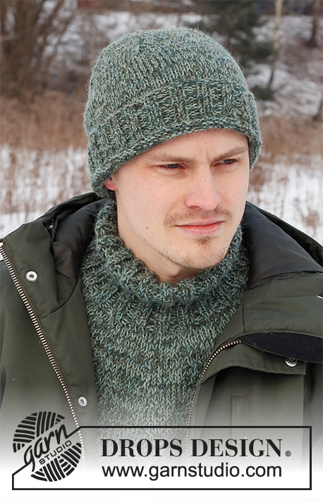 Sea Crest Hat / DROPS 224-24 - Bonnet tricoté pour homme avec 2 fils DROPS Alpaca. Du  S au XL.