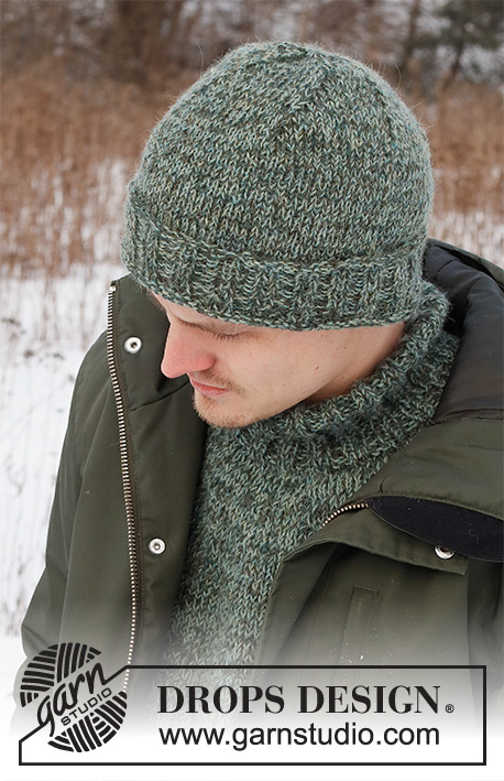 Sea Crest Hat / DROPS 224-24 - Bonnet tricoté pour homme avec 2 fils DROPS Alpaca. Du  S au XL.