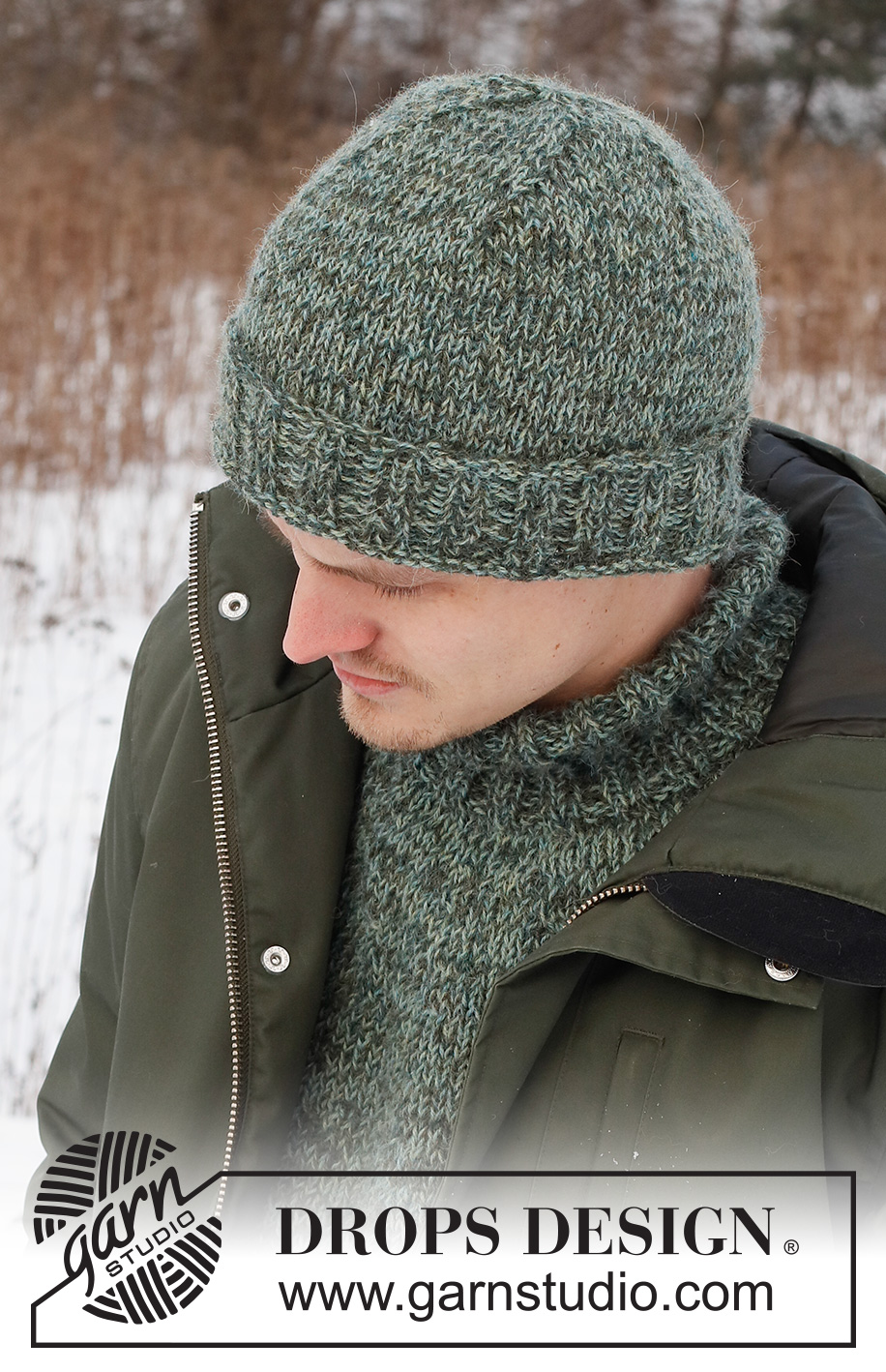 Sea Crest Hat / DROPS 224-24 - Bonnet tricoté pour homme avec 2 fils DROPS Alpaca. Du  S au XL.