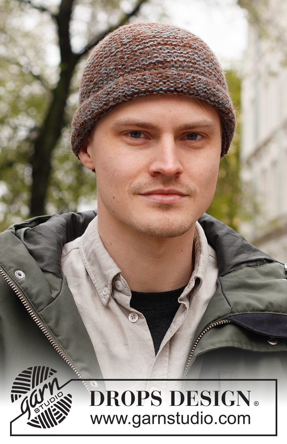 Firewood Hat / DROPS 224-26 - Knitted hat for men, with garter stitch and turn-up in 2 strands DROPS Alpaca.