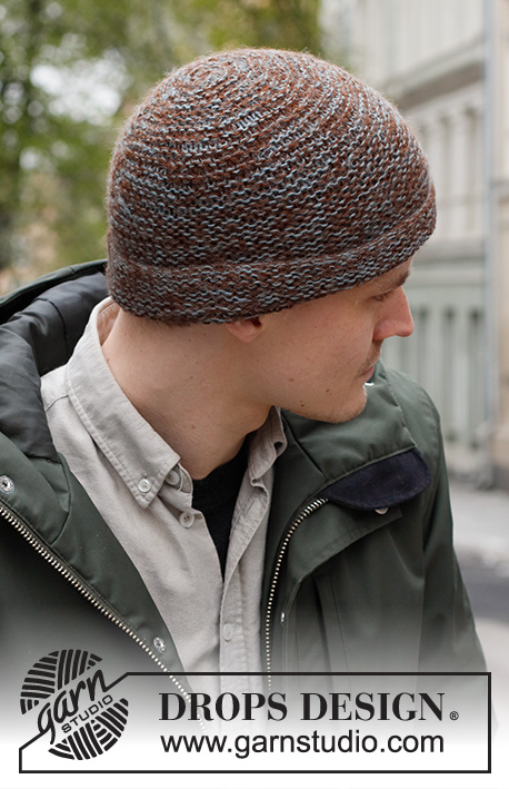 Firewood Hat / DROPS 224-26 - Knitted hat for men, with garter stitch and turn-up in 2 strands DROPS Alpaca.