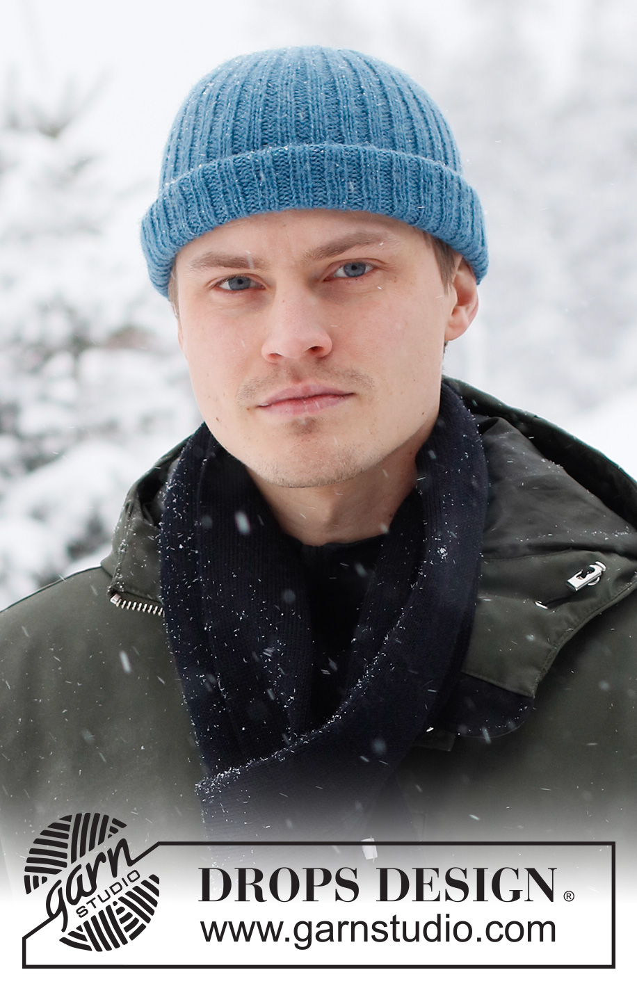 Winter Mist Hat / DROPS 224-28 - DROPS Alpaca lõngast alt üles kootud soonikkoes meeste hipster müts suurustele S kuni XXL