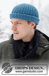 Winter Mist Hat / DROPS 224-28 - DROPS Alpaca lõngast alt üles kootud soonikkoes meeste hipster müts suurustele S kuni XXL