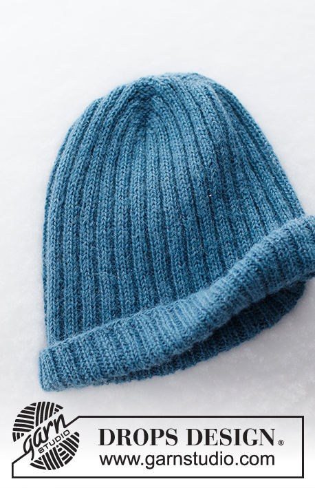Winter Mist Hat / DROPS 224-28 - DROPS Alpaca lõngast alt üles kootud soonikkoes meeste hipster müts suurustele S kuni XXL