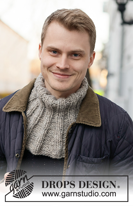 Lillesand Neck Warmer / DROPS 224-34 - Gebreide halswarmer voor heren in DROPS Wish. Het werk wordt van boven naar beneden gebreid met boordsteek. Maten S - XL.