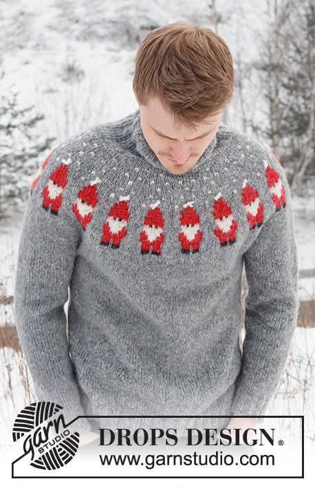 Merry Santas / DROPS 224-5 - Knitted sweater for men in DROPS Air. The piece is worked top down, with round yoke and Santa pattern. Sizes S - XXXL. Theme: Christmas.