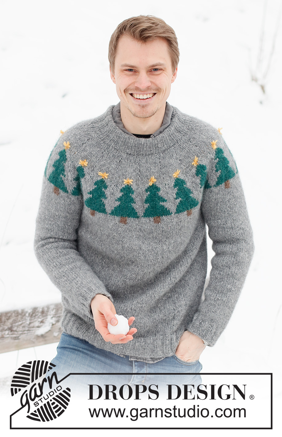 Merry Trees / DROPS 224-6 - Gestrickter Pullover mit Wintermotiv / Weihnachtspullover für Herren in DROPS Air. Die Arbeit wird von oben nach unten mit Rundpasse und Weihnachtsbaum – Motiv gestrickt. Größe S - XXXL. Thema: Weihnachten.
