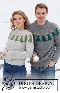 Merry Trees / DROPS 224-6 - Gestrickter Pullover mit Wintermotiv / Weihnachtspullover für Herren in DROPS Air. Die Arbeit wird von oben nach unten mit Rundpasse und Weihnachtsbaum – Motiv gestrickt. Größe S - XXXL. Thema: Weihnachten.