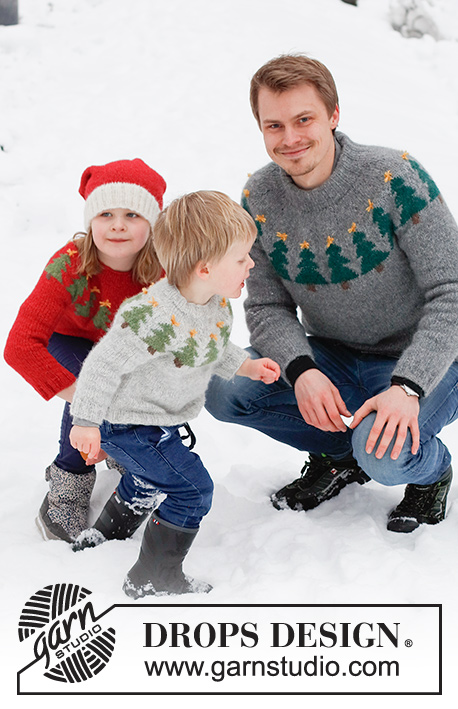 Merry Trees / DROPS 224-6 - Gestrickter Pullover mit Wintermotiv / Weihnachtspullover für Herren in DROPS Air. Die Arbeit wird von oben nach unten mit Rundpasse und Weihnachtsbaum – Motiv gestrickt. Größe S - XXXL. Thema: Weihnachten.