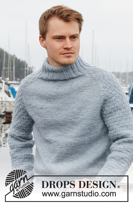 Winter Winds / DROPS 224-7 - Jersey de punto para hombre en DROPS Nepal. La prenda está realizada de arriba abajo, con el cuello doble, los hombros martillo y el patrón de textura en las mangas. Tallas: S-XXXL
