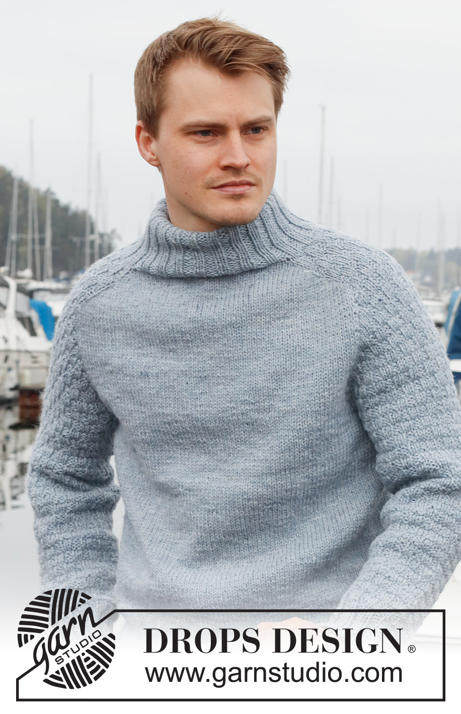 Winter Winds / DROPS 224-7 - Jersey de punto para hombre en DROPS Nepal. La prenda está realizada de arriba abajo, con el cuello doble, los hombros martillo y el patrón de textura en las mangas. Tallas: S-XXXL
