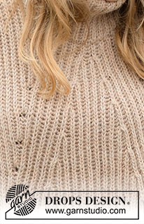 Sugar Cane Set / DROPS 225-13 - Gebreide hoofdband en top in 2 draden DROPS Alpaca. Het werk wordt gebreid met Engelse patentsteek, kabels en verschuivingen. Maten S tot XXXL.