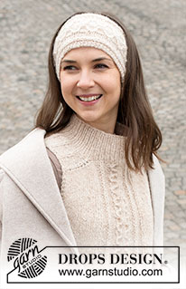 Icicles Set / DROPS 225-16 - Cinta para la cabeza y cuello a punto en DROPS Air. La labor está realizada con trenzas, puntos en punto inglés y hombros martillo.