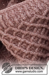 Pinecone Set / DROPS 225-20 - Hæklet hue og hals i DROPS Air. Arbejdet hækles med reliefmønster.