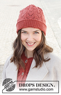 December Bloom Hat / DROPS 225-24 - Gebreide muts in DROPS Lima of DROPS Karisma. Het werk wordt gebreid met kantpatroon en randen in boordsteek.