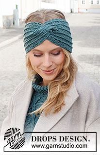 Twist of Teal / DROPS 225-30 - Heklet pannebånd i DROPS Merino Extra Fine. Arbeidet hekles med relieffmasker og flette.