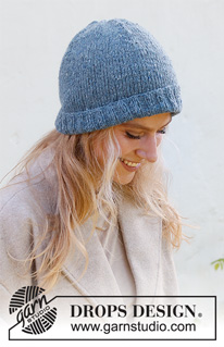 Blueberry Frost / DROPS 225-32 - Strikket lue i DROPS Soft Tweed. Størrelse S – XL.