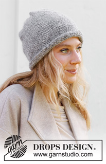 City Central / DROPS 225-4 - Knitted hat with rolled edge in DROPS Soft Tweed and DROPS Kid-Silk. Sizes S – XL.