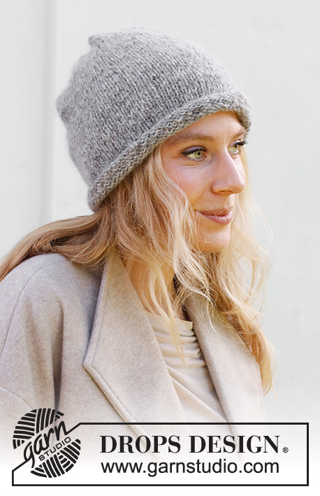 City Central / DROPS 225-4 - Knitted hat with rolled edge in DROPS Soft Tweed and DROPS Kid-Silk. Sizes S – XL.
