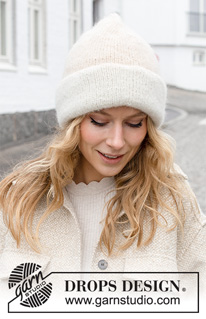 Snowy Peak Hat / DROPS 225-8 - Dwustronna czapka typu hipster na drutach, z włóczki DROPS Air. Od S do XL.