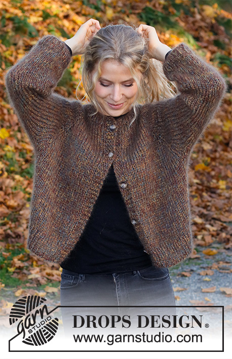 Woodland Sparkle / DROPS 226-1 - Knitted jacket in 4 strands DROPS Kid-Silk or 1 strand DROPS Wish. Piece is knitted top down with raglan. Size: S - XXXL