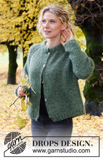 Hyde Park Cardigan / DROPS 226-10 - Gestrickte Jacke in 2 Fäden DROPS Kid-Silk. Die Arbeit wird von oben nach unten mit Raglan, großem Perlmuster und doppelter Halsblende gestrickt. Größe XS - XXL.