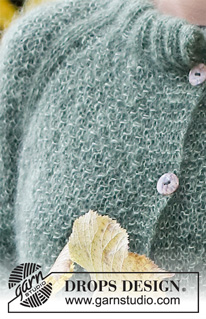 Hyde Park Cardigan / DROPS 226-10 - Gestrickte Jacke in 2 Fäden DROPS Kid-Silk. Die Arbeit wird von oben nach unten mit Raglan, großem Perlmuster und doppelter Halsblende gestrickt. Größe XS - XXL.