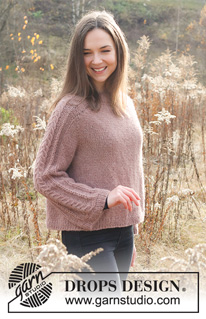 Dusk Rose / DROPS 226-14 - Gestrickter Pullover in DROPS Air. Die Arbeit wird von oben nach unten mit Sattelschulter und Zopfmuster an den Ärmeln gestrickt. Größe XS - XXL.