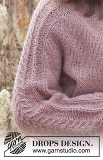 Dusk Rose / DROPS 226-14 - Gestrickter Pullover in DROPS Air. Die Arbeit wird von oben nach unten mit Sattelschulter und Zopfmuster an den Ärmeln gestrickt. Größe XS - XXL.