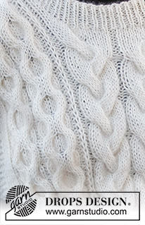 Frozen in Time Slipover / DROPS 226-15 - Stickad väst / slipover i DROPS Sky och DROPS Kid-Silk. Arbetet stickas med flätor och sprund i sidorna. Storlek S - XXXL.