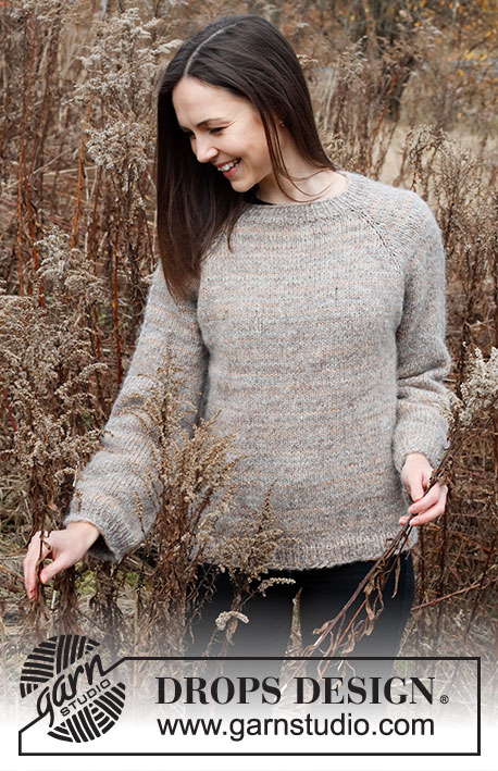 Ash Valley / DROPS 226-17 - Ylhäältä alas neulottu pusero DROPS Fabel- ja DROPS Brushed Alpaca Silk -langoista. Työssä on raglanlinjat. Koot S - XXXL.