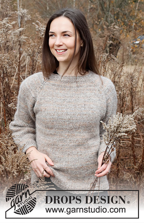 Ash Valley / DROPS 226-17 - Ylhäältä alas neulottu pusero DROPS Fabel- ja DROPS Brushed Alpaca Silk -langoista. Työssä on raglanlinjat. Koot S - XXXL.