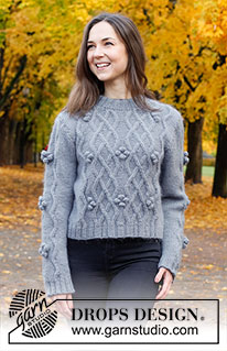 Frosted Fruit Sweater / DROPS 226-23 - Gebreide trui in DROPS Lima en DROPS Kid-Silk. Het werk wordt van boven naar beneden gebreid met kabels, bobbels en dubbele halsrand. Maat: S - XXXL