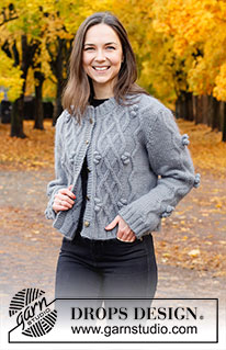 Frosted Fruit Jacket / DROPS 226-24 - Strikket jakke i DROPS Lima og DROPS Kid-Silk. Arbeidet strikkes ovenfra og ned med fletter, bobler og dobbel halskant. Størrelse S - XXXL.