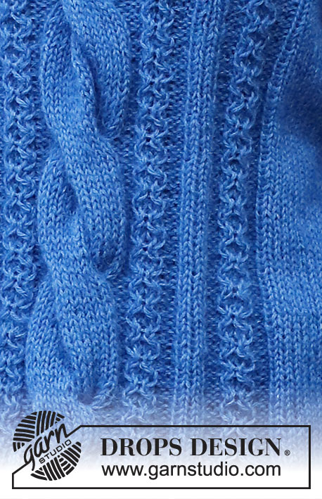 December Tide / DROPS 226-25 - Strikket genser i DROPS Flora og DROPS Kid-Silk eller DROPS Alpaca og DROPS Kid-Silk. Arbeidet strikkes i glattstrikk med fletter, høy hals og splitt i sidene. Størrelse S - XXXL.