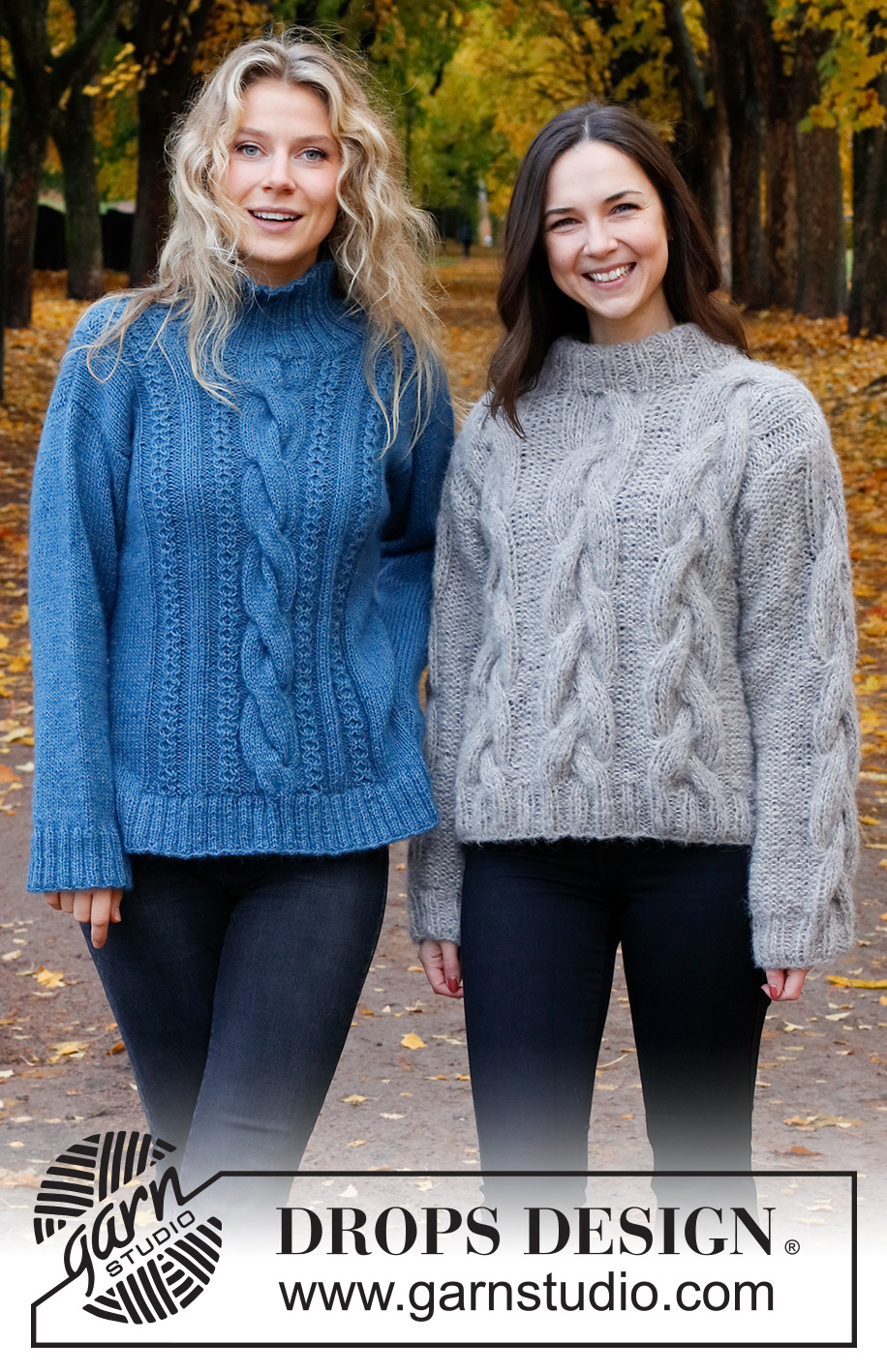 December Tide / DROPS 226-25 - Strikket genser i DROPS Flora og DROPS Kid-Silk eller DROPS Alpaca og DROPS Kid-Silk. Arbeidet strikkes i glattstrikk med fletter, høy hals og splitt i sidene. Størrelse S - XXXL.