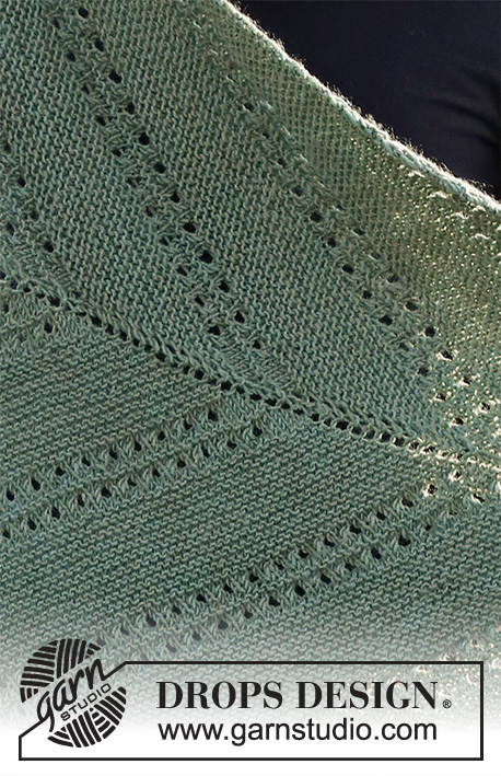 New Fern / DROPS 226-26 - Châle tricoté au point mousse et en point ajouré, avec un angle, en DROPS BabyMerino.