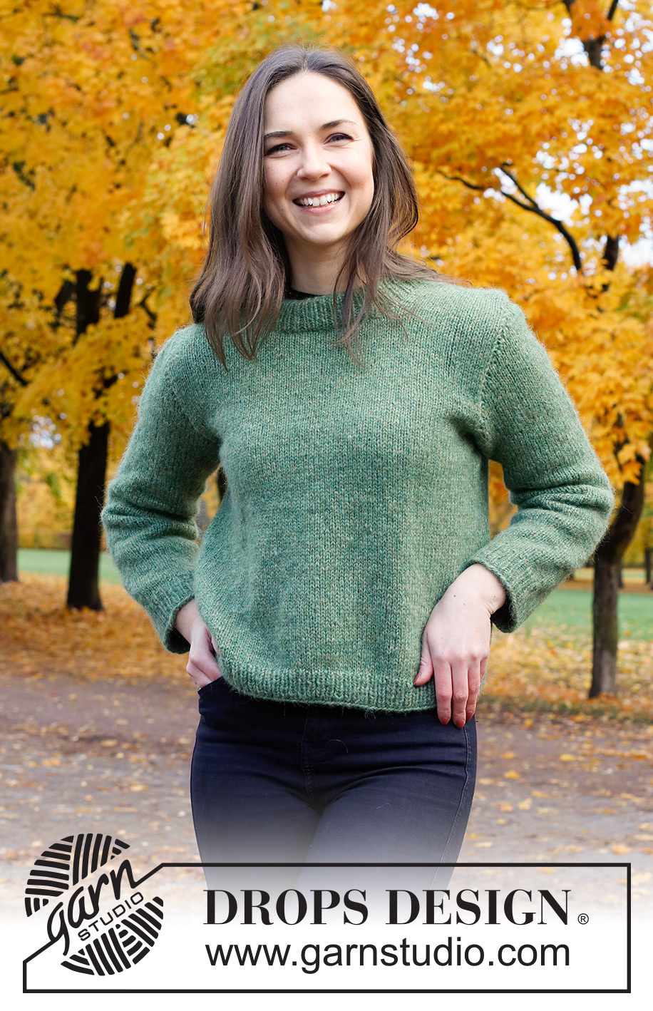Serene Forest / DROPS 226-28 - Pull tricoté en jersey, avec col doublé, en DROPS Air. Du S au XXXL.