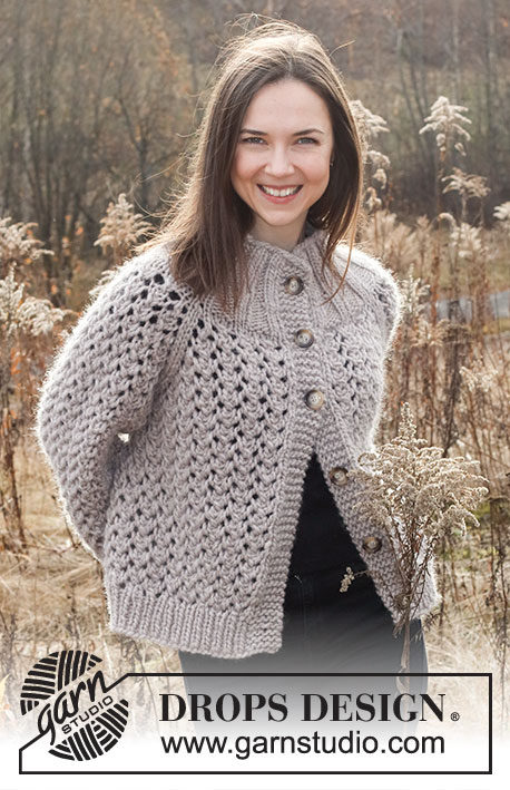 Rocky Shores / DROPS 226-30 - Knitted jacket in DROPS Snow or DROPS Wish. The piece is worked top down with raglan and lace pattern. Sizes S - XXXL.