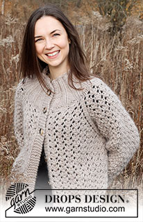 Rocky Shores / DROPS 226-30 - Knitted jacket in DROPS Snow or DROPS Wish. The piece is worked top down with raglan and lace pattern. Sizes S - XXXL.