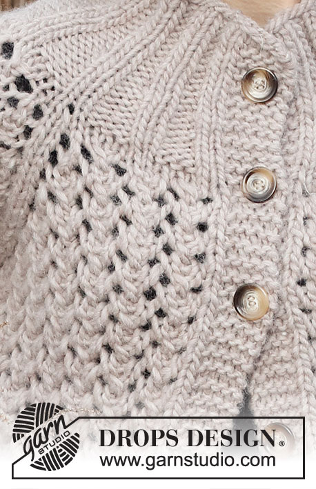Rocky Shores / DROPS 226-30 - Knitted jacket in DROPS Snow or DROPS Wish. The piece is worked top down with raglan and lace pattern. Sizes S - XXXL.