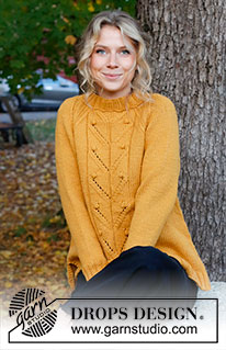 Golden Bud / DROPS 226-33 - Strikket genser i DROPS Nepal. Arbeidet strikkes med splitt i sidene, hullmønster, bobler og raglan. Størrelse S – XXXL.